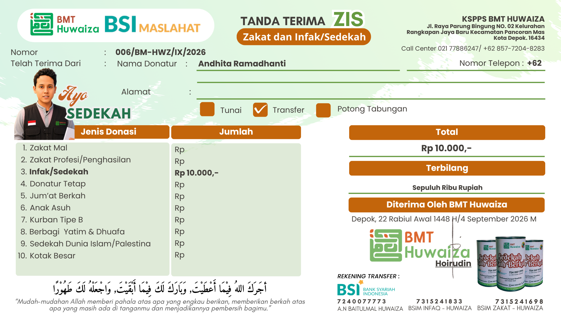 Penyaluran Infak-Sedekah BMT Huwaiza