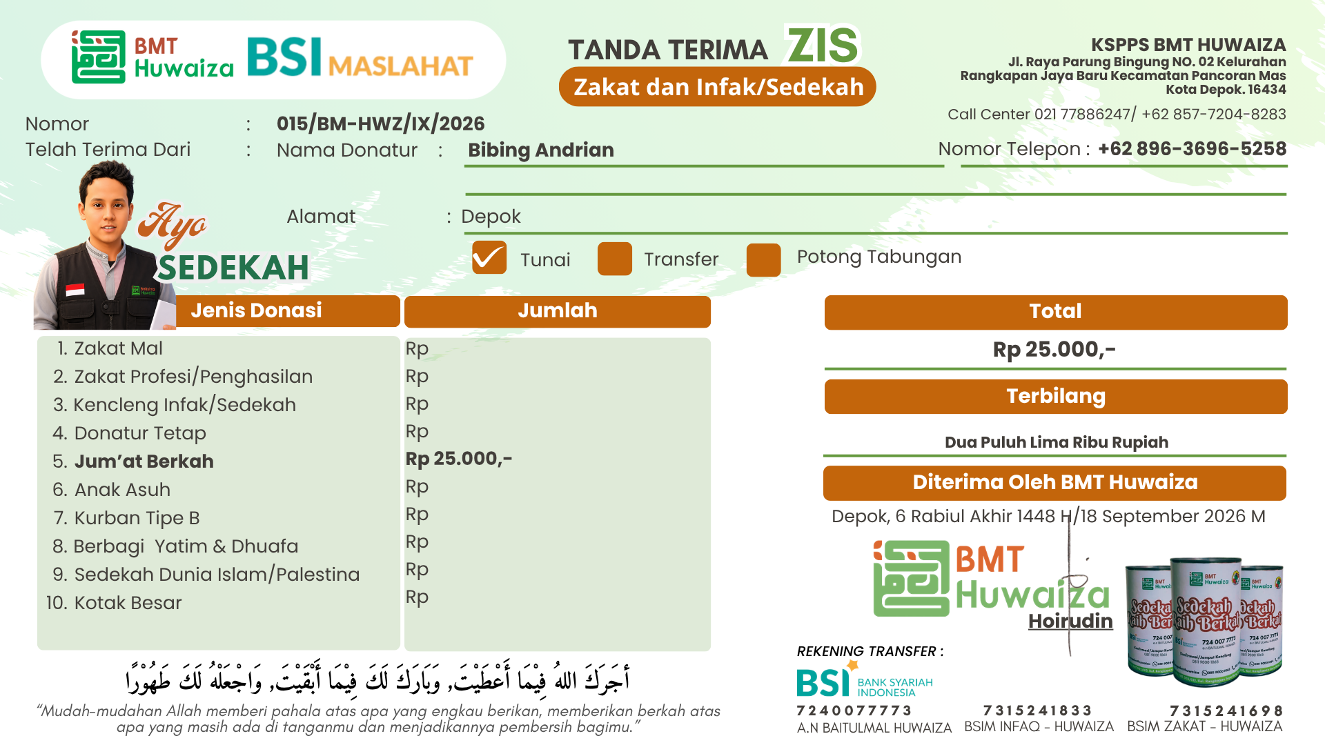 Penyaluran Infak-Sedekah BMT Huwaiza
